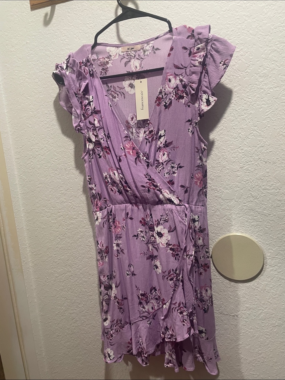 Francesca's Collections Lavender Floral Wrap Mini Dress